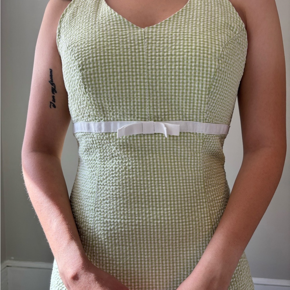 60's 70's Vintage Retro Halter Cottagecore Green Plaid Midi Boho Dress - Small - Picture 3 of 9